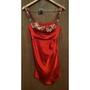 One And Only Collective Womens Red Mini Dress With Floral Trim Size US Small
